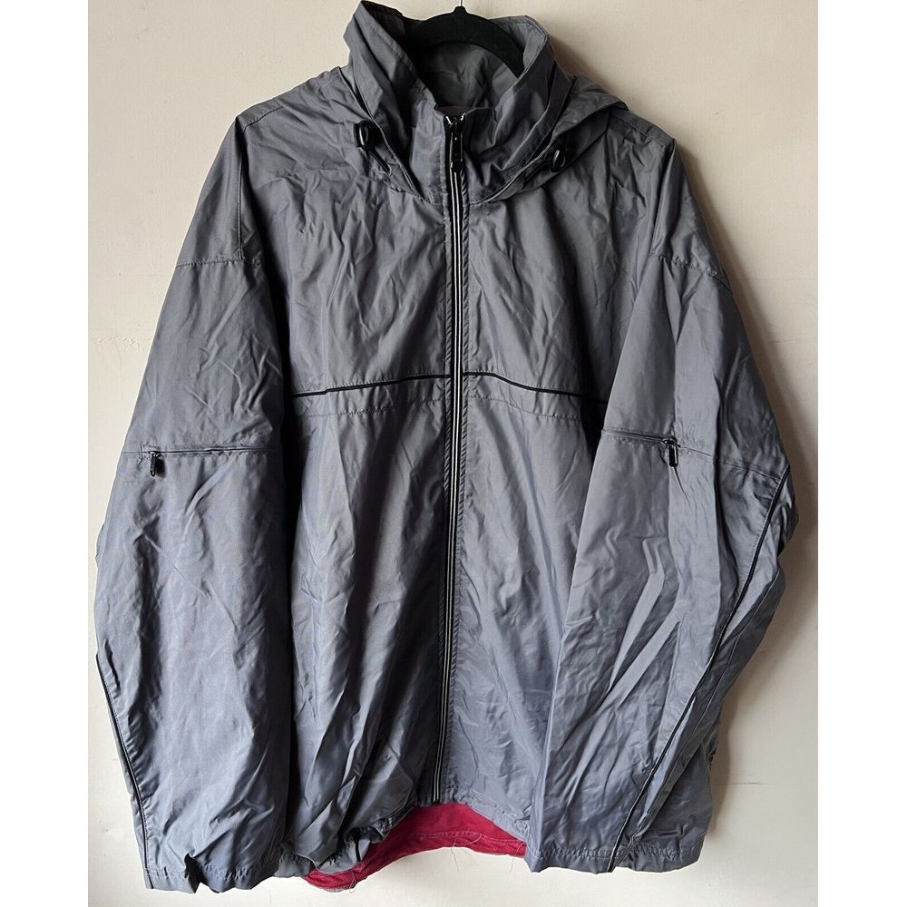 Nike Jacket Nylon Men Hooded Full Zip Parka Jacket Red Swoosh Logo Size XXL